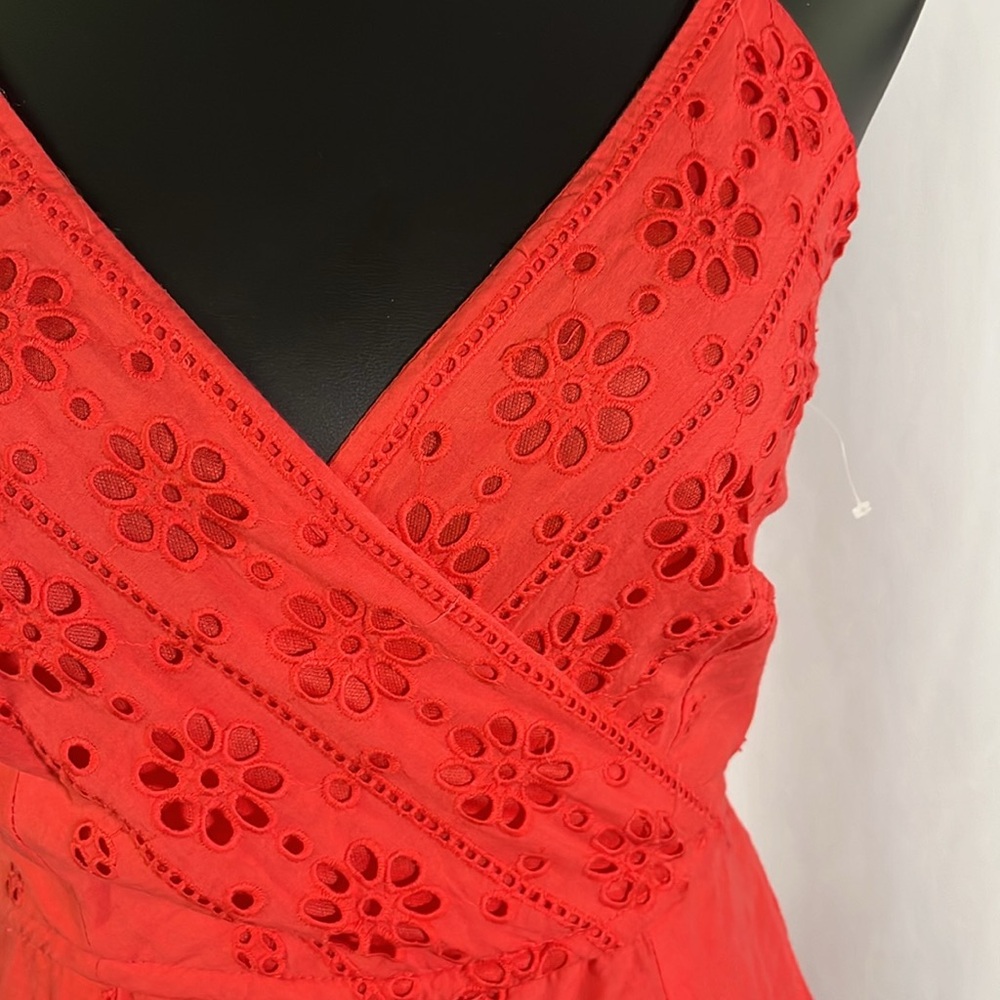 NWOT Japan Coral Pink Embroidered Floral Eyelet Sleeveless Cotton Romper - Picture 5 of 16